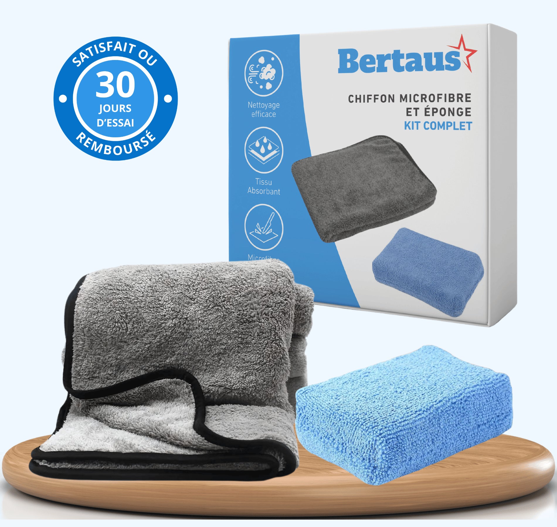 Kit de Nettoyage Voiture (Chiffon Microfibre + Éponge)