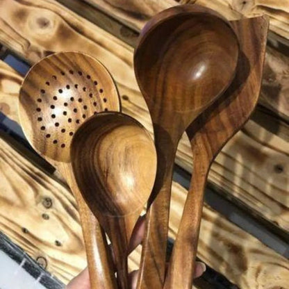Ensemble d'ustensiles de cuisine en noyer (5 pièces)
