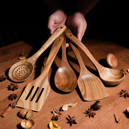 Ensemble d'ustensiles de cuisine en noyer (5 pièces)