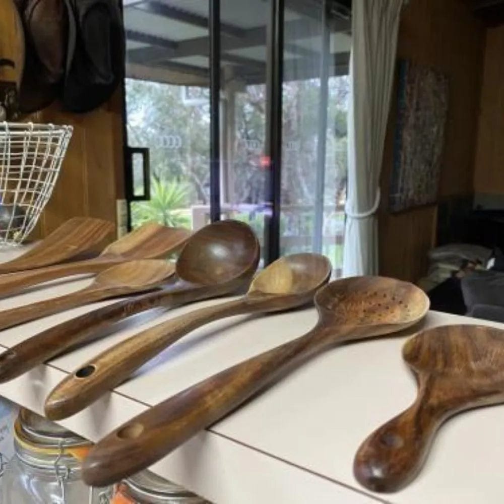 Ensemble d'ustensiles de cuisine en noyer (5 pièces)