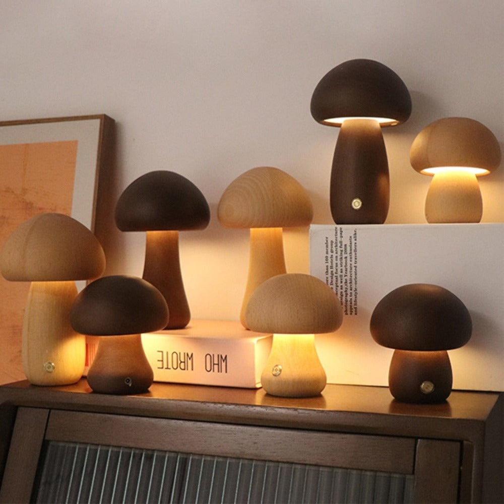 Lampe Champignon en Bois Massif